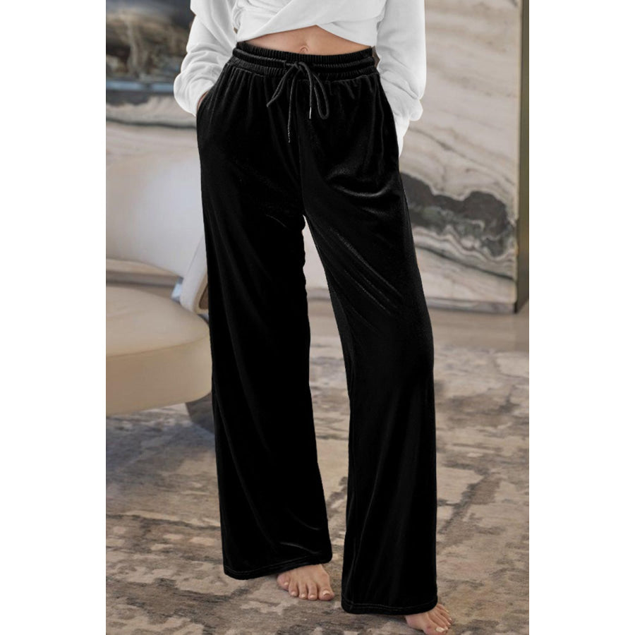 Drawstring Waist Wide Leg Active Pants Black / S Apparel and Accessories