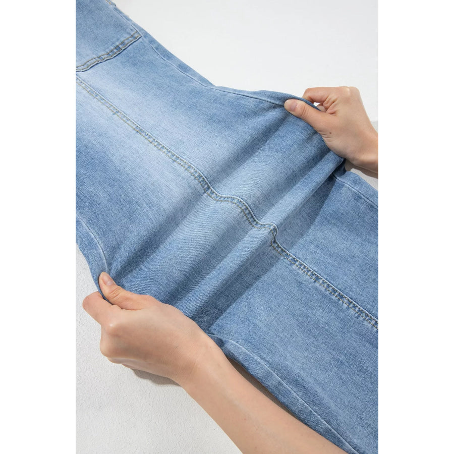 Drawstring Waist Wide Leg Ankle Length Jeans Apparel and Accessories