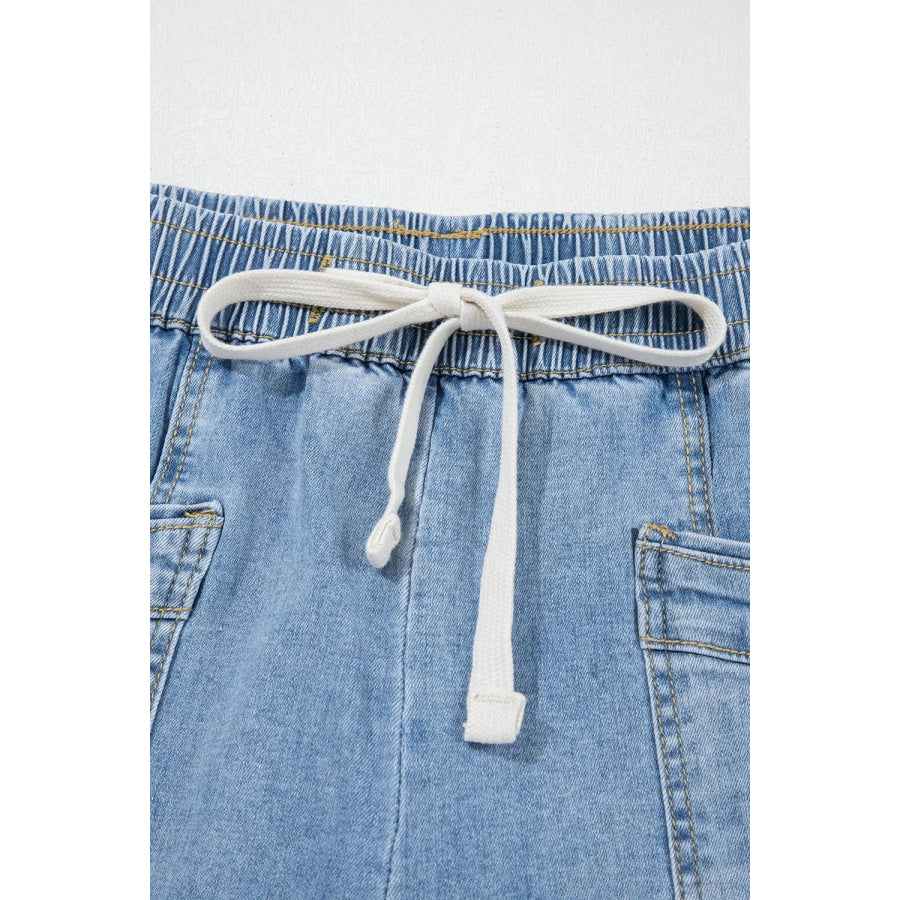 Drawstring Waist Wide Leg Ankle Length Jeans Apparel and Accessories