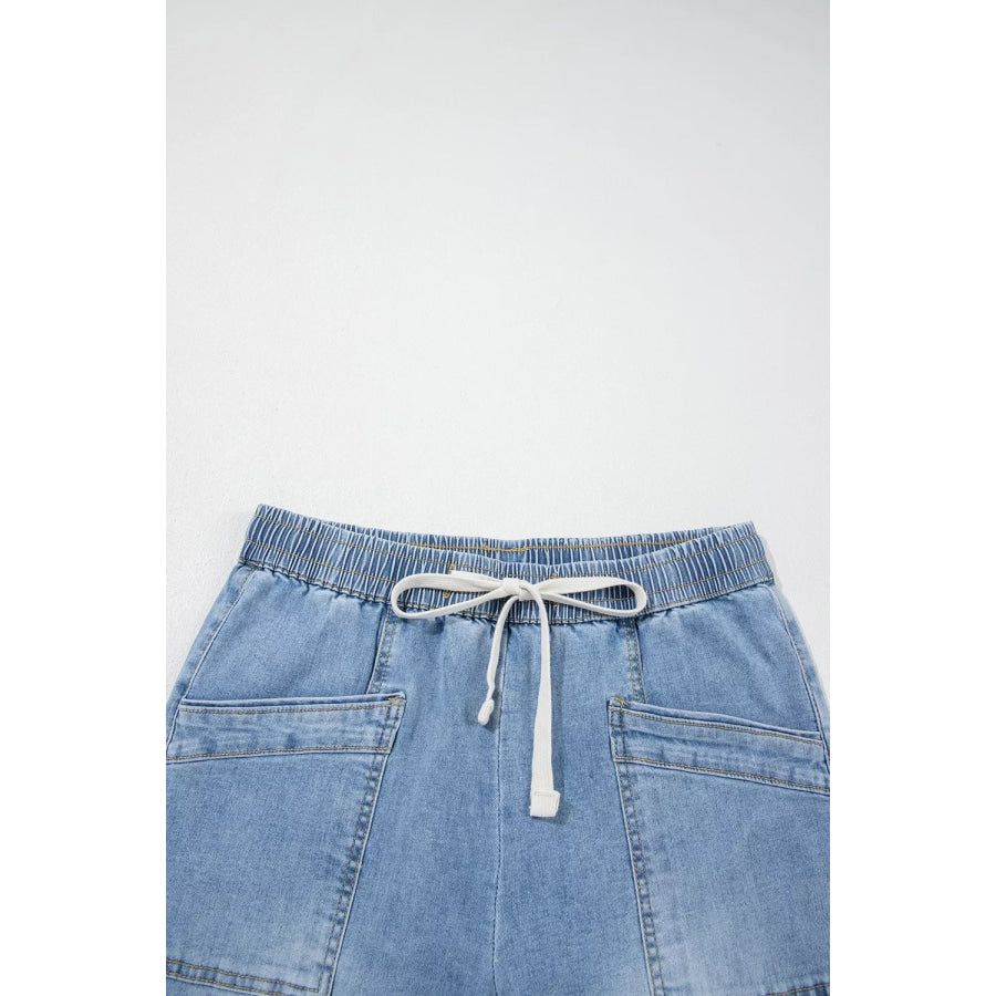 Drawstring Waist Wide Leg Ankle Length Jeans Apparel and Accessories