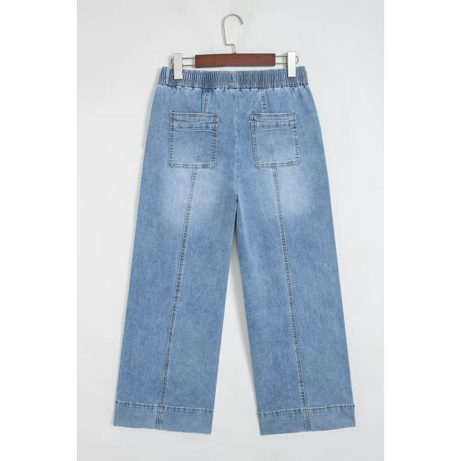 Drawstring Waist Wide Leg Ankle Length Jeans Apparel and Accessories
