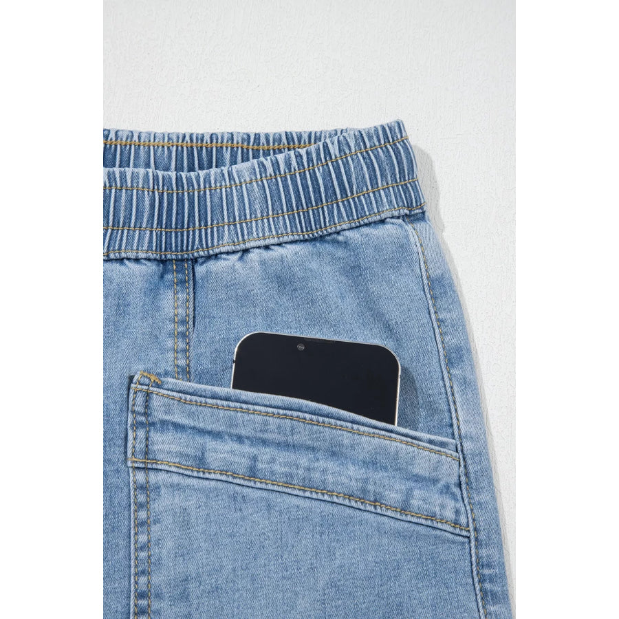 Drawstring Waist Wide Leg Ankle Length Jeans Apparel and Accessories
