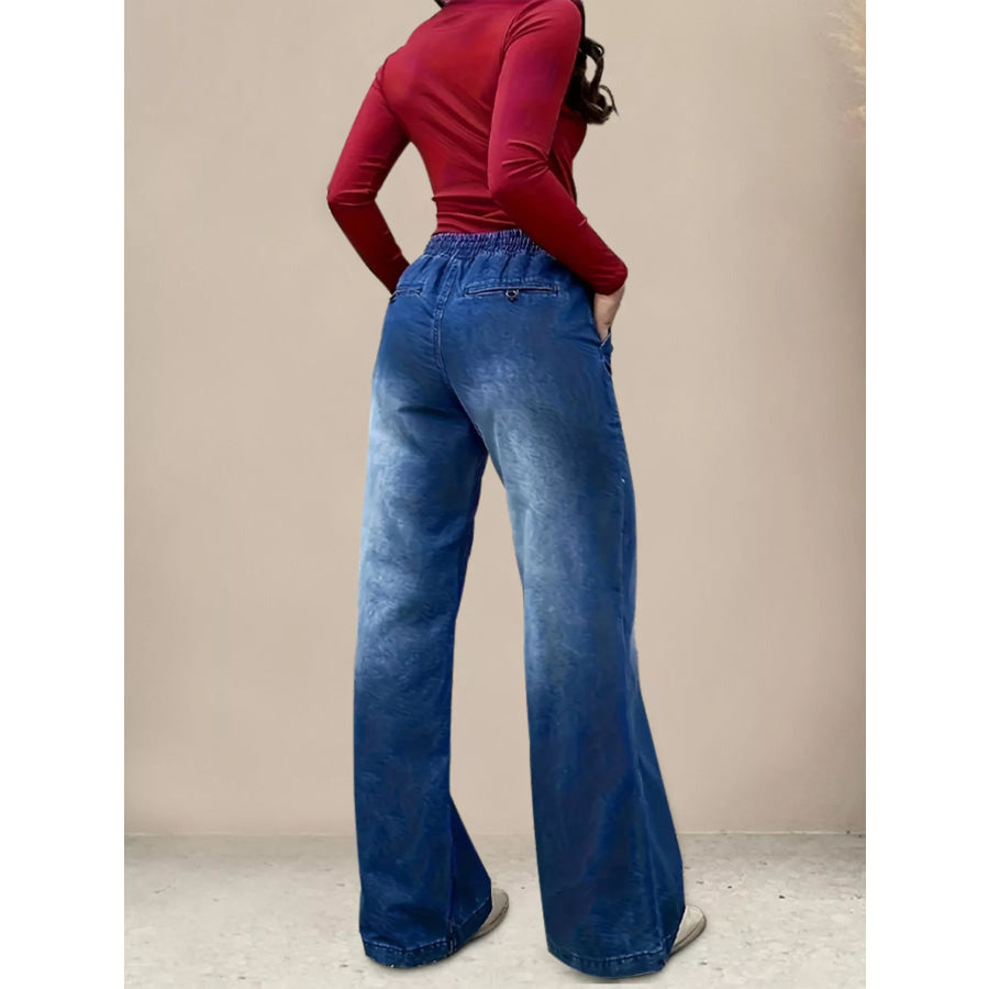 Drawstring Waist Wide Leg Jeans Apparel and Accessories