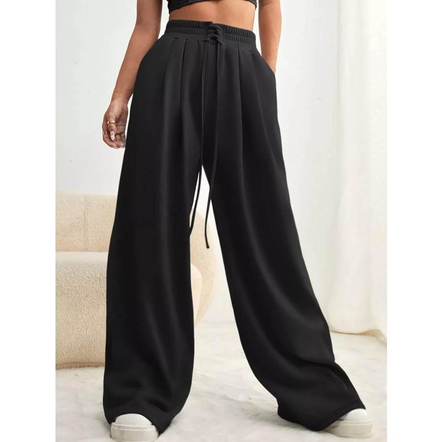 Drawstring Waist Wide Leg Pants Apparel and Accessories