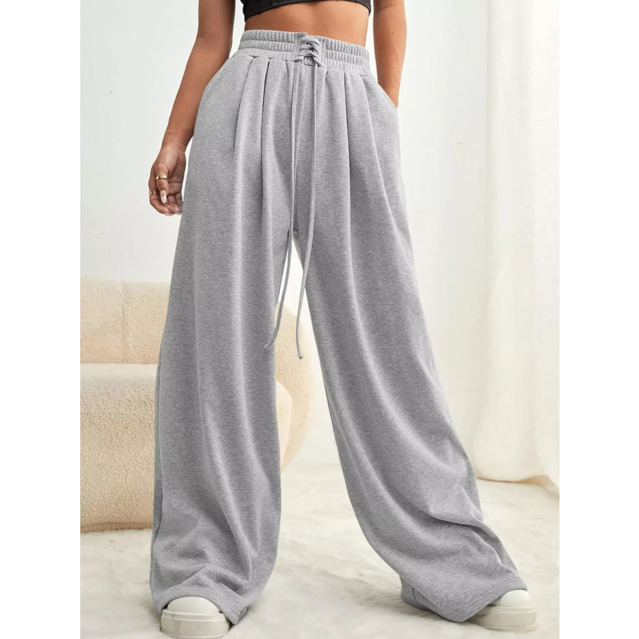 Drawstring Waist Wide Leg Pants Apparel and Accessories