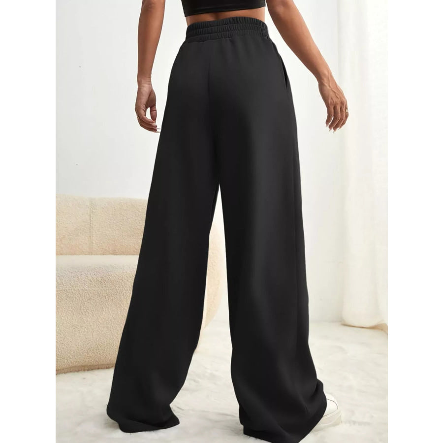 Drawstring Waist Wide Leg Pants Apparel and Accessories