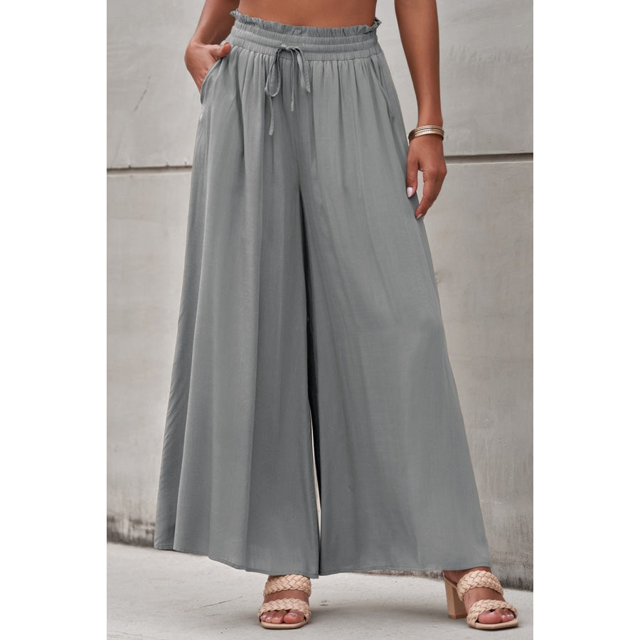 Drawstring Waist Wide Leg Pants Charcoal / L