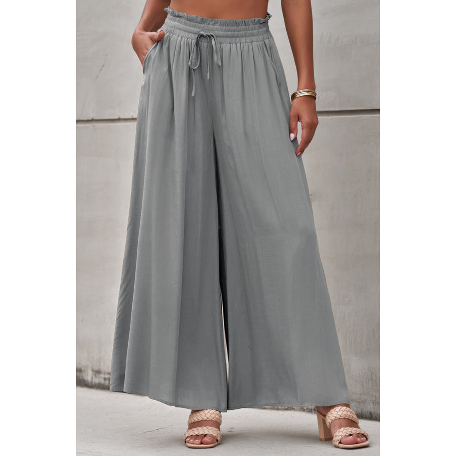 Drawstring Waist Wide Leg Pants Charcoal / S