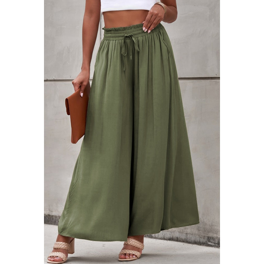 Drawstring Waist Wide Leg Pants Moss / S