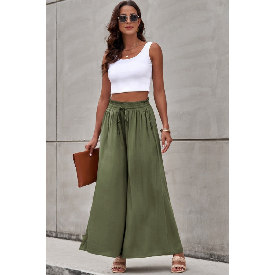 Drawstring Waist Wide Leg Pants