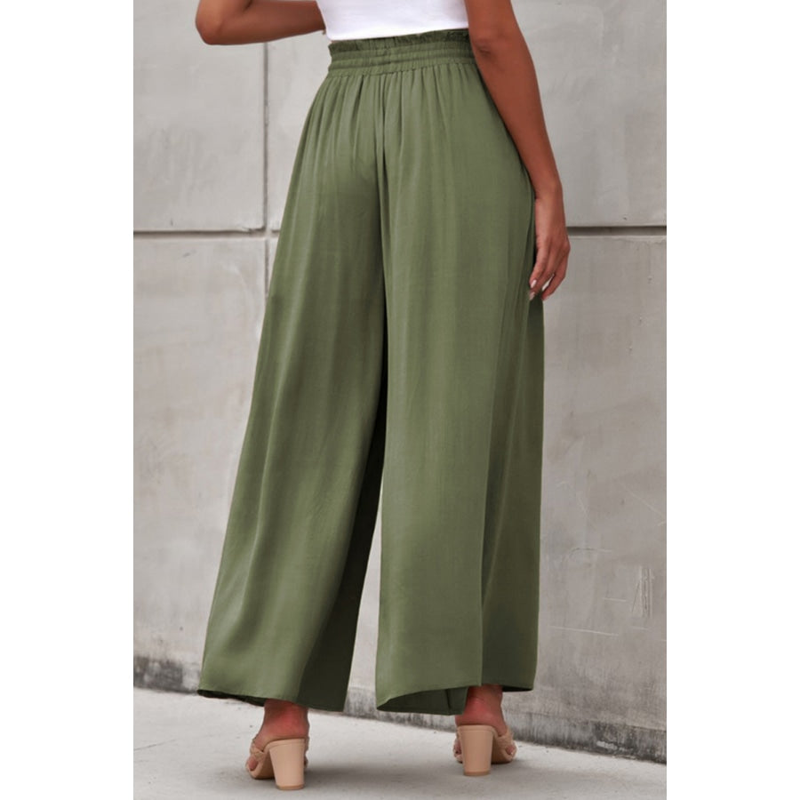 Drawstring Waist Wide Leg Pants Moss / S