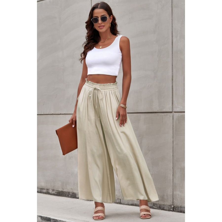 Drawstring Waist Wide Leg Pants