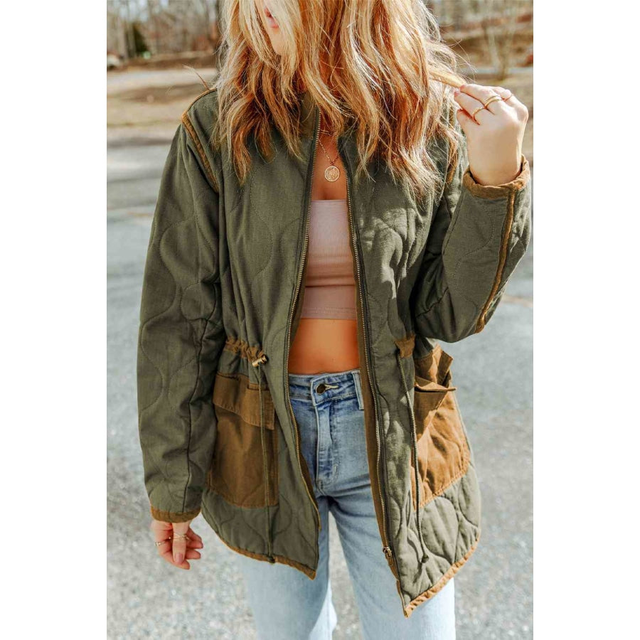 Drawstring Waist Zip-Up Jacket