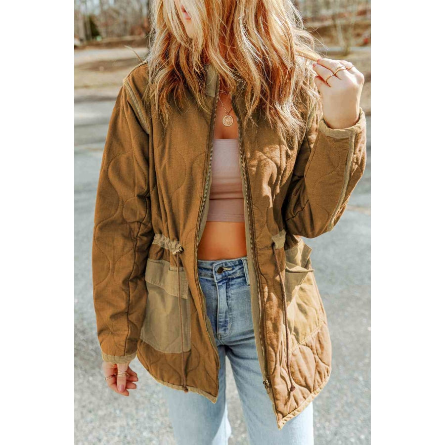 Drawstring Waist Zip-Up Jacket