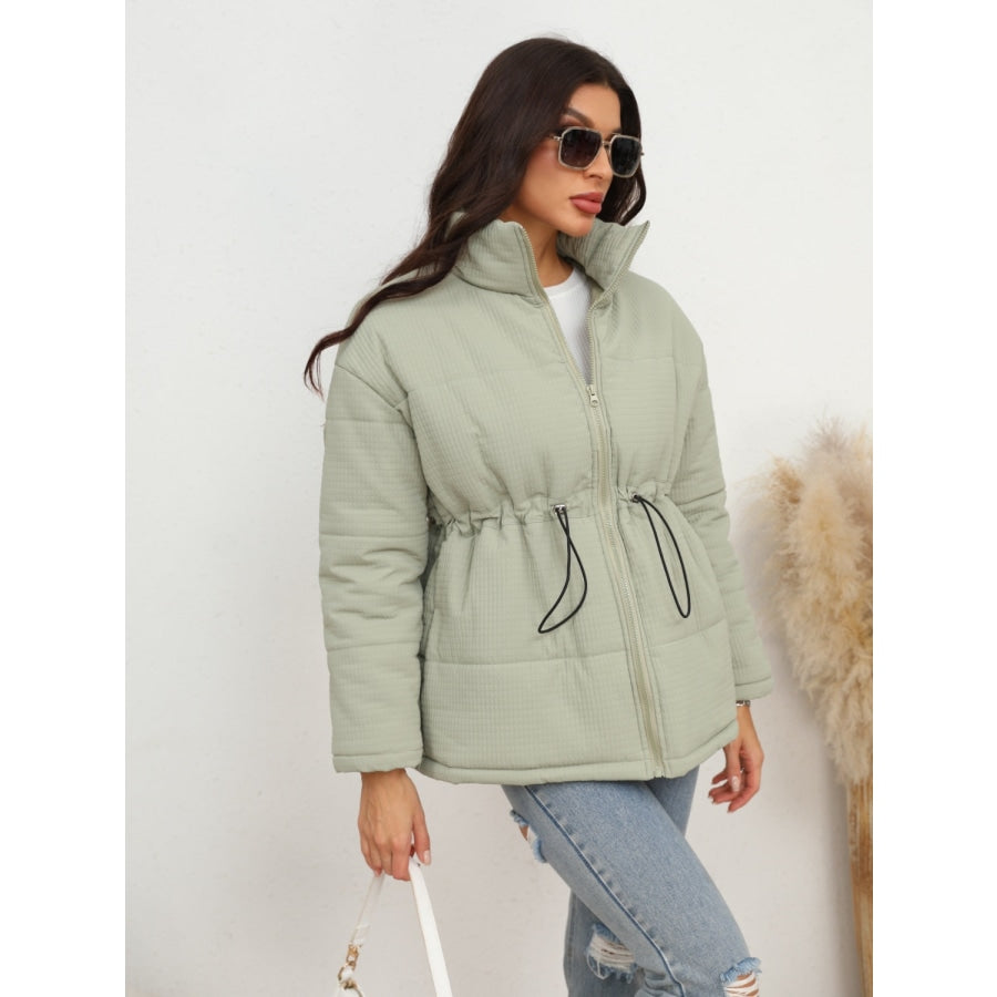 Drawstring Waist Zip-Up Puffer Jacket