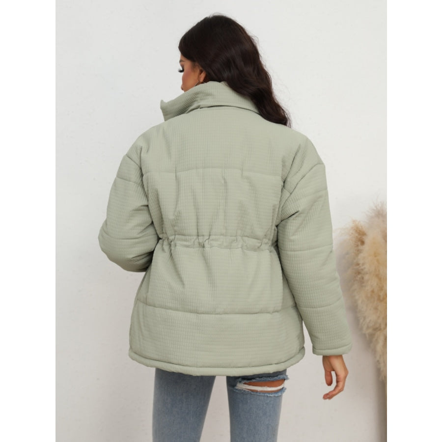 Drawstring Waist Zip-Up Puffer Jacket