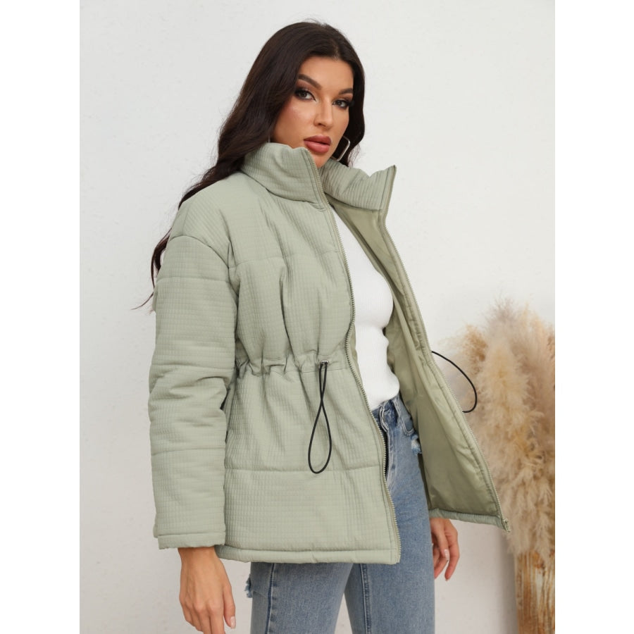 Drawstring Waist Zip-Up Puffer Jacket