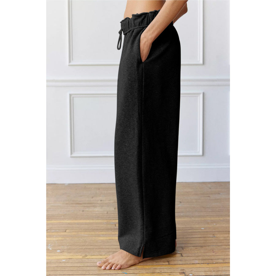 Drawstring Wide Leg Active Pants Black / S Apparel and Accessories