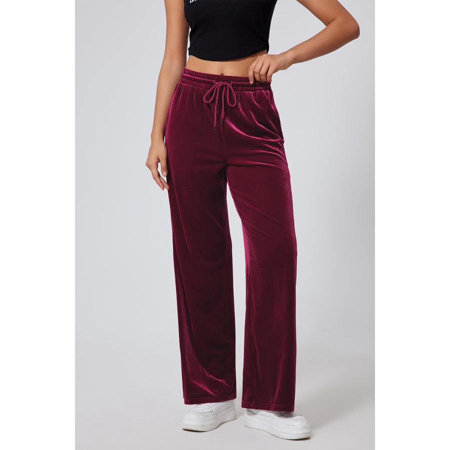 Drawstring Wide Leg Active Pants Apparel and Accessories