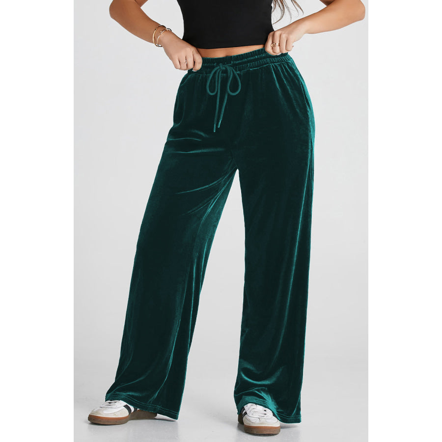 Drawstring Wide Leg Active Pants Black Forest / S Apparel and Accessories