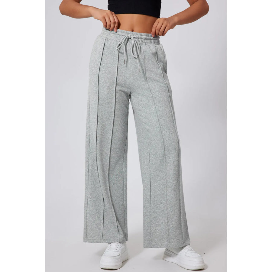 Drawstring Wide Leg Active Pants Gray / S Apparel and Accessories