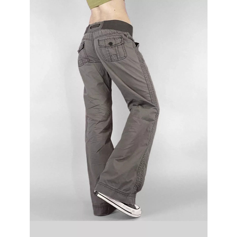 Drawstring Wide-Leg Cargo Jeans Apparel and Accessories