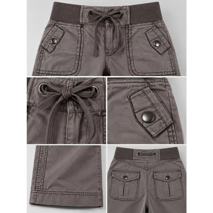 Drawstring Wide-Leg Cargo Jeans Apparel and Accessories