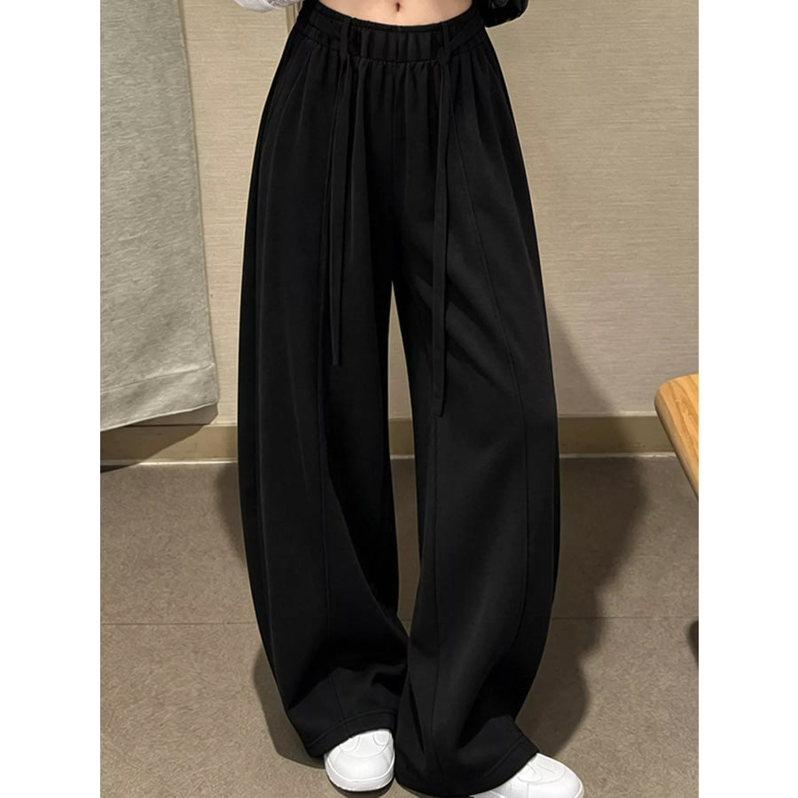 Drawstring Wide-Leg Casual Pants Black-Tall / S Apparel and Accessories