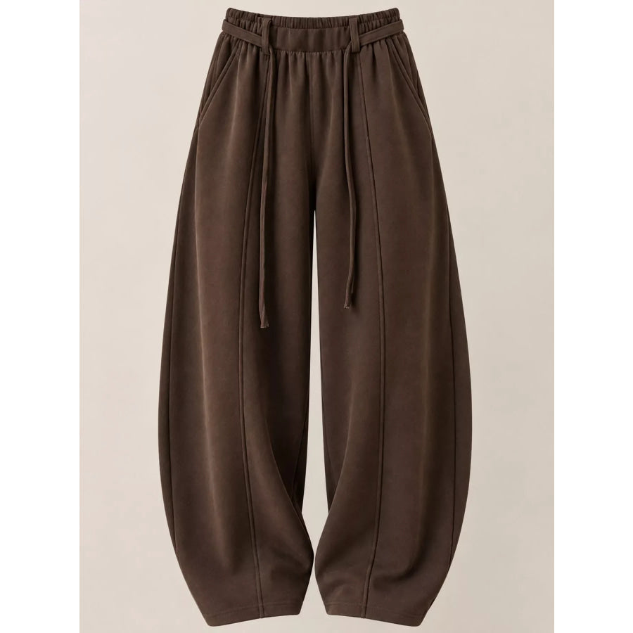Drawstring Wide-Leg Casual Pants Dark Coffee-Tall / S Apparel and Accessories