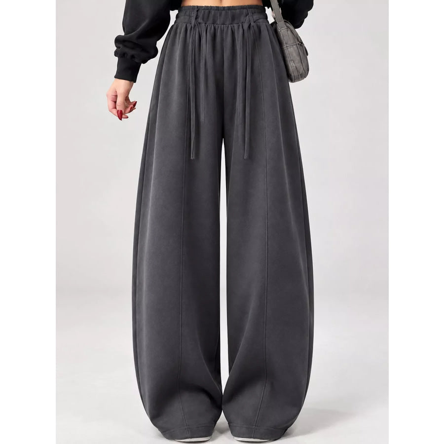 Drawstring Wide-Leg Casual Pants Dark Gray-Tall / S Apparel and Accessories
