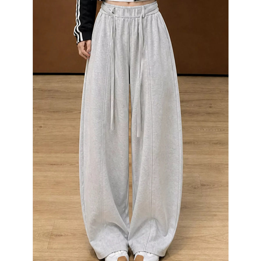Drawstring Wide-Leg Casual Pants Light Gray-Tall / S Apparel and Accessories