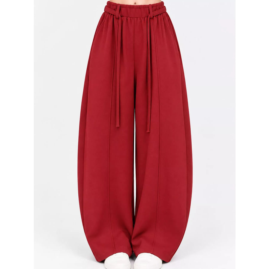 Drawstring Wide-Leg Casual Pants New Year Red-Tall / S Apparel and Accessories
