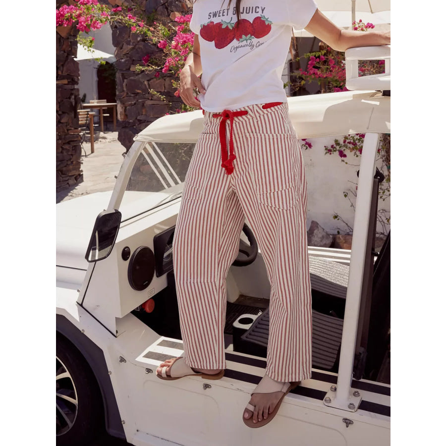 Drawstring Wide Leg Cropped Jeans Apparel and Accessories