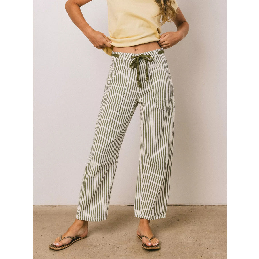 Drawstring Wide Leg Cropped Jeans Apparel and Accessories