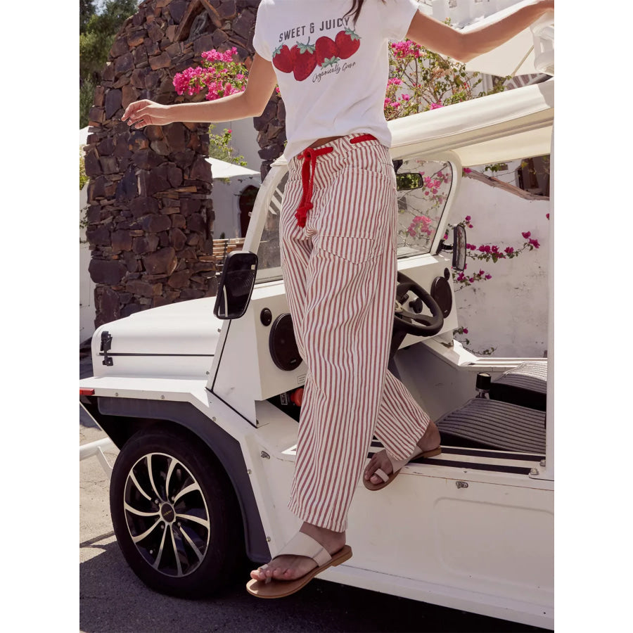 Drawstring Wide Leg Cropped Jeans Apparel and Accessories