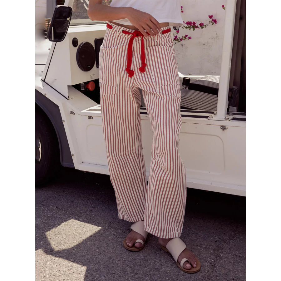 Drawstring Wide Leg Cropped Jeans Apparel and Accessories