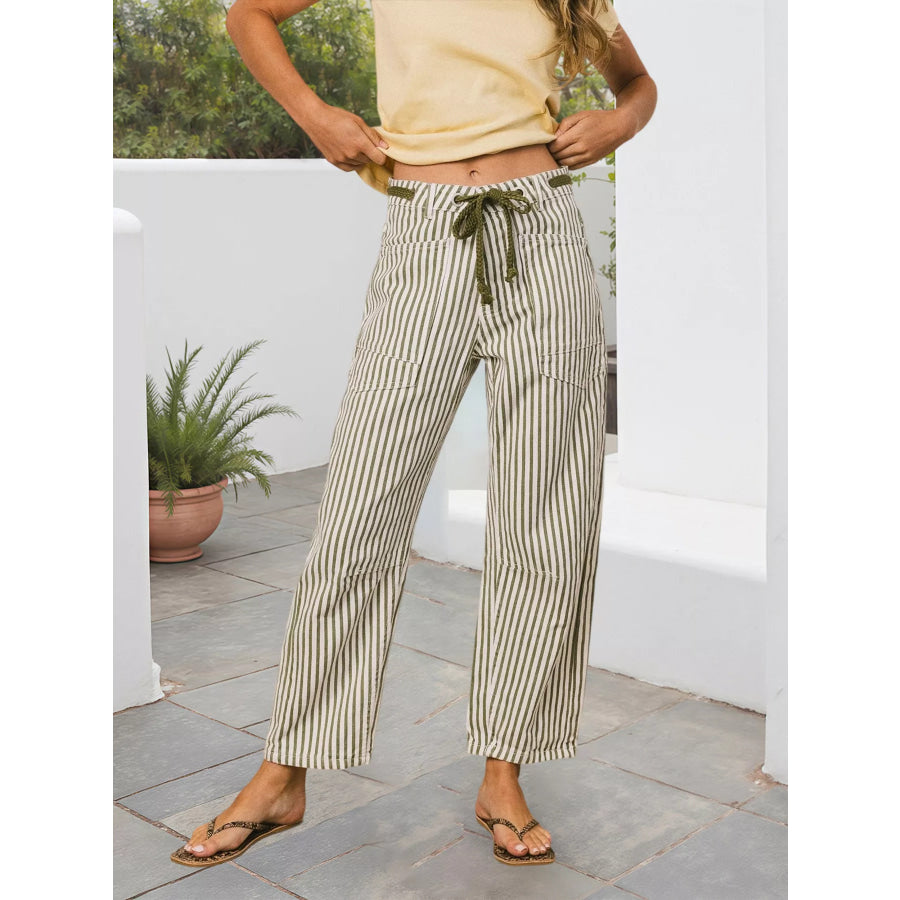 Drawstring Wide Leg Cropped Jeans Apparel and Accessories