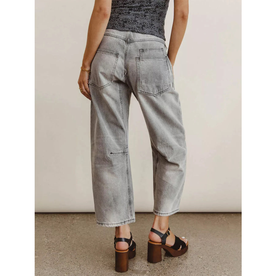 Drawstring Wide Leg Cropped Jeans Apparel and Accessories