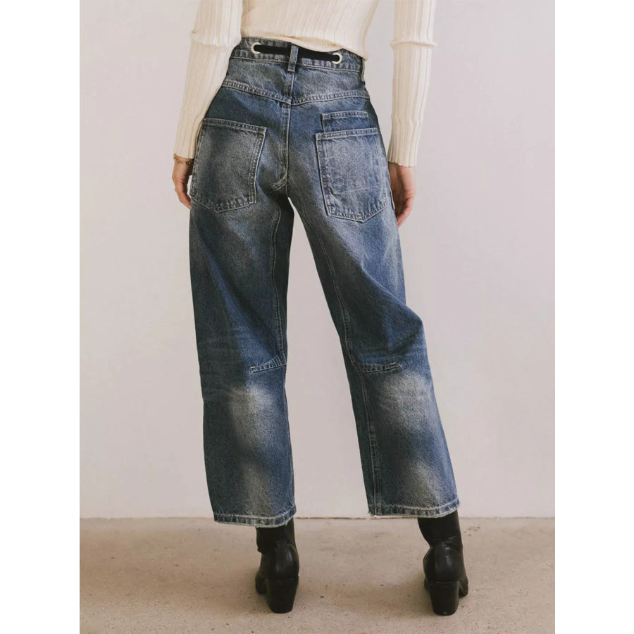 Drawstring Wide Leg Cropped Jeans Apparel and Accessories