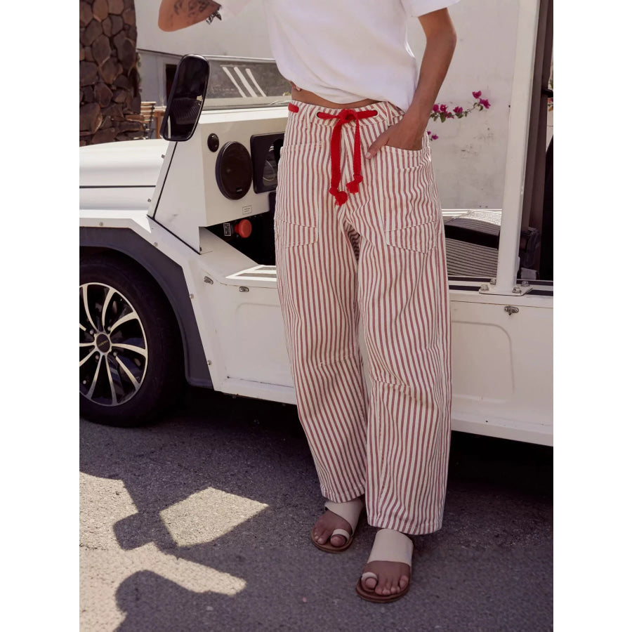 Drawstring Wide Leg Cropped Jeans Apparel and Accessories