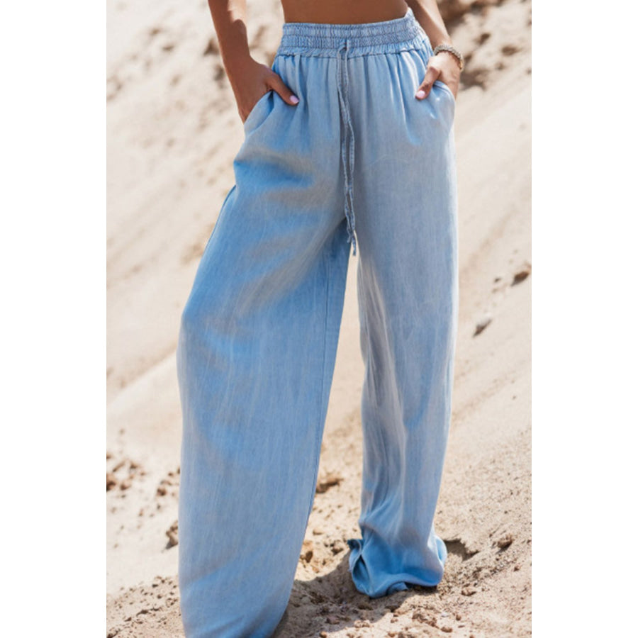 Drawstring Wide Leg Jeans Apparel and Accessories