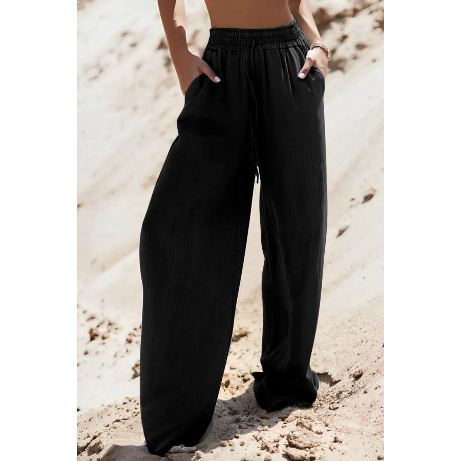 Drawstring Wide Leg Jeans Black / M Apparel and Accessories