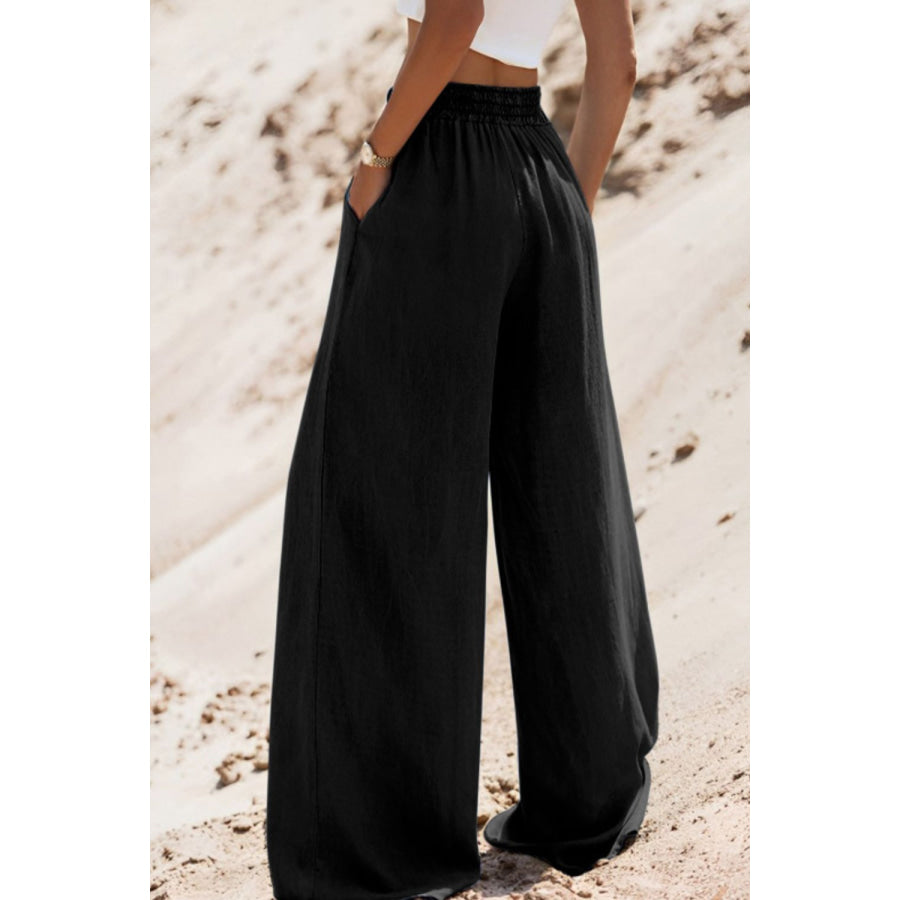 Drawstring Wide Leg Jeans Black / S Apparel and Accessories