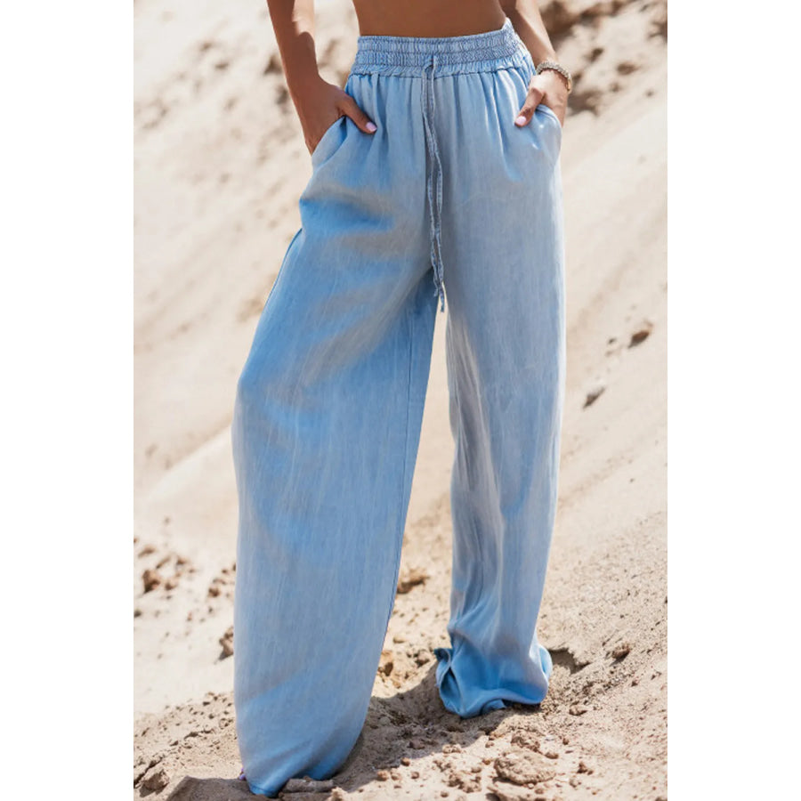 Drawstring Wide Leg Jeans Light / S Apparel and Accessories