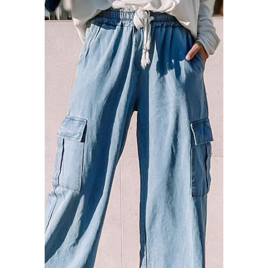 Drawstring Wide Leg Jeans with Pockets Apparel and Accessories