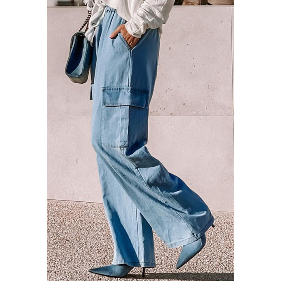 Drawstring Wide Leg Jeans with Pockets Apparel and Accessories