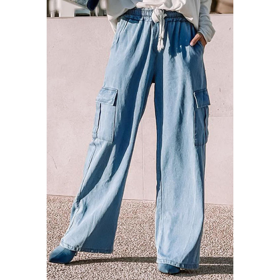 Drawstring Wide Leg Jeans with Pockets Light / S Apparel and Accessories