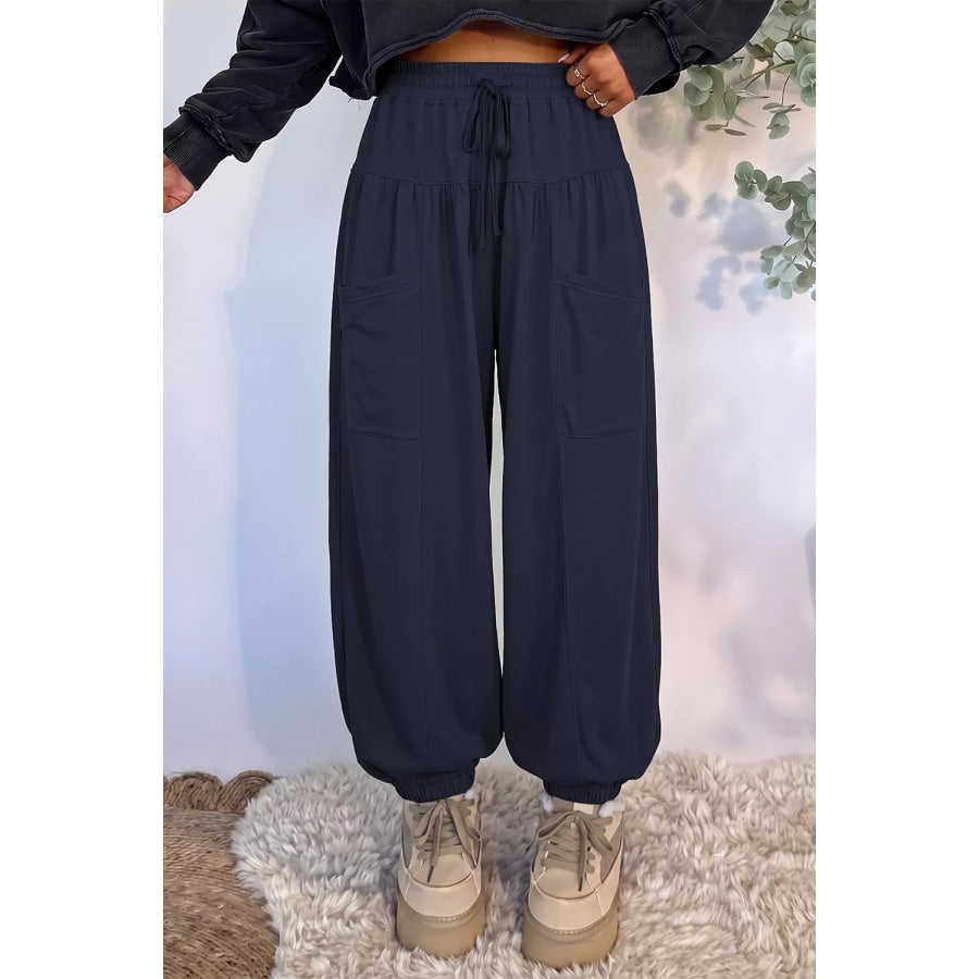 Drawstring Wide-Leg Joggers Dark Navy / S Apparel and Accessories