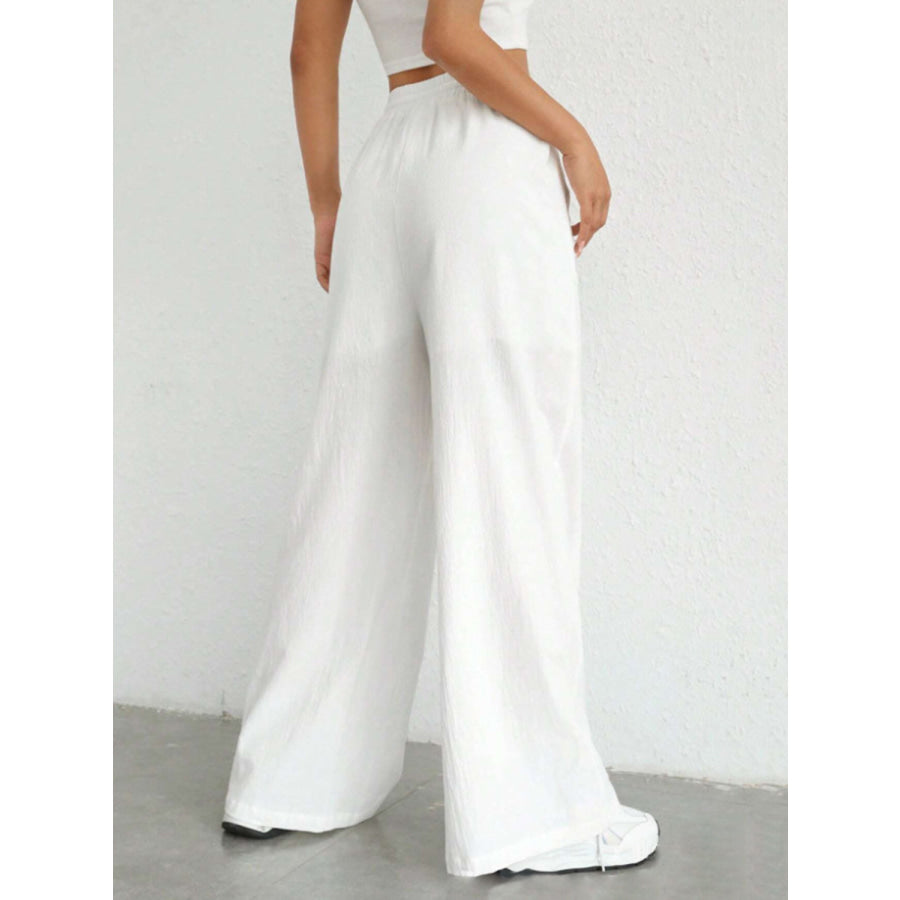Drawstring Wide Leg Pants White / S Apparel and Accessories