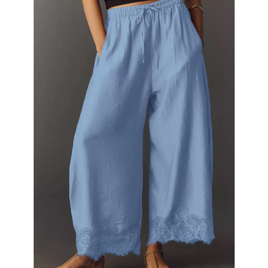 Drawstring Wide Leg Pants Light Blue / S Apparel and Accessories